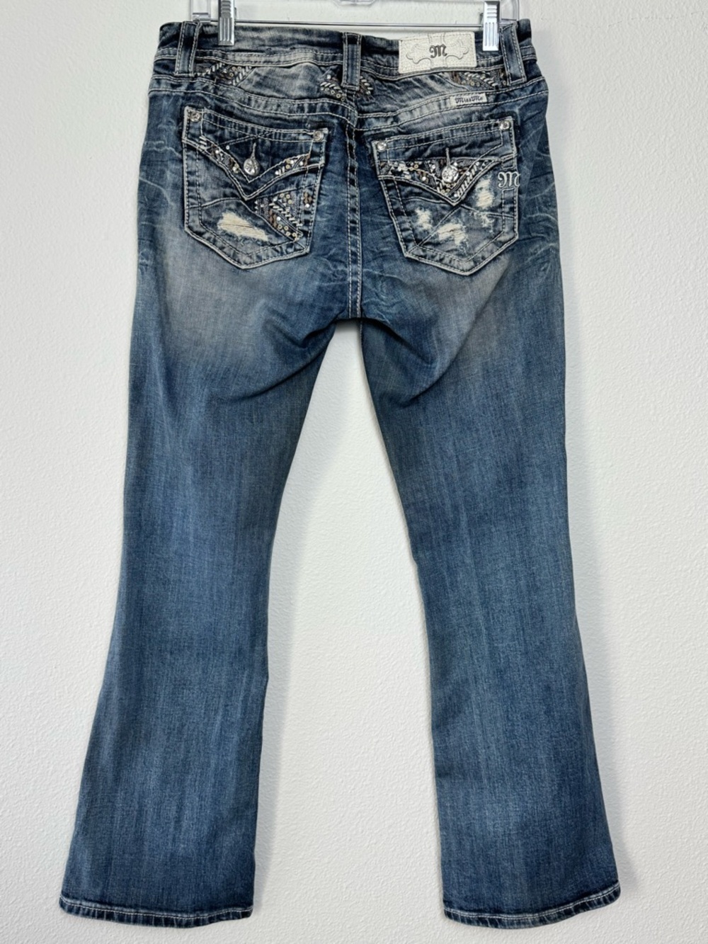 Miss Me Easy Boot Jeans Size 28 Mid Rise Embellished Distressed Back Pocket Y2K